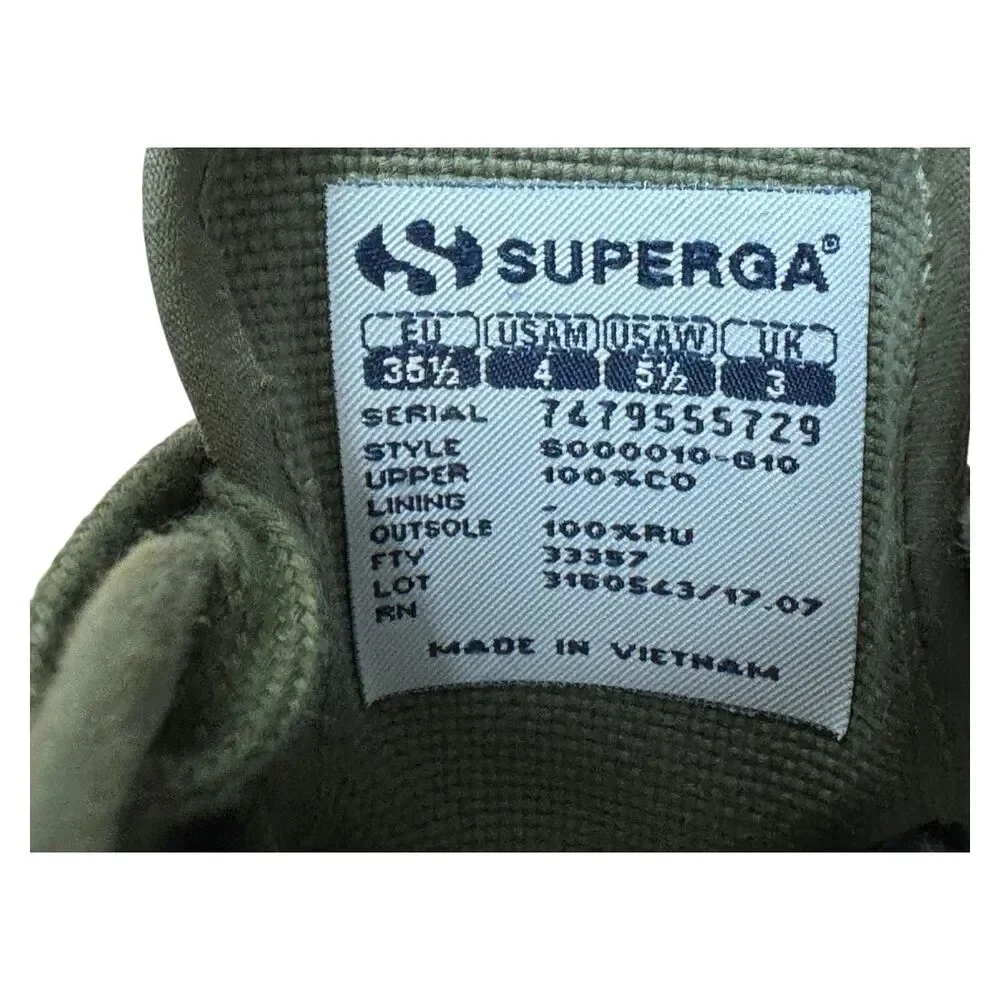 Superga 2750 COTU Classic Womens 5.5 Olive Green Canvas Sneakers Low Top